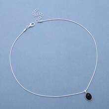 Bohemian Moonstone Neck Chain Gemstone Pendant Round Serpentine Chain Necklace Exquisite Oval Protein Stone Lock Bone Chain Necklace Blue Sapphire Jewelry Women's - 藍色 - 查看 2