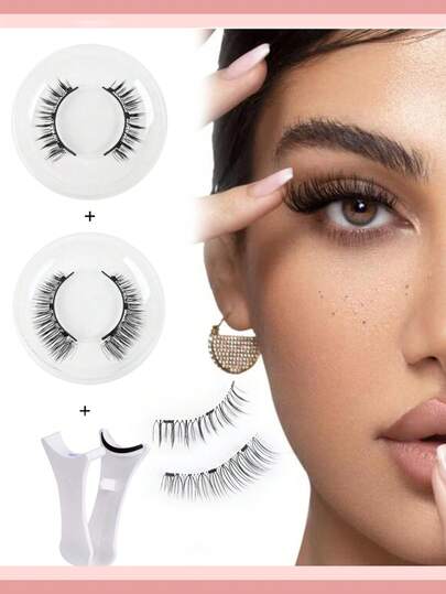 2 pares de pestañas magnéticas reutilizables 3D naturales, herramienta cosmética portátil de 3 pasos para aplicar pestañas postizas magnéticas, juego de pinzas para pestañas de 6-11 mm para boda, fiesta, cita, tiras de pestañas, pestañas, pestañas postizas