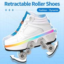 LDRFSE 2 In1 Double Row Deformation Roller Shoes Deformation Parkour Shoes Invisible 4 Round Running Shoes Roller Skates, Outdoor Sports Kick Roller Shoes