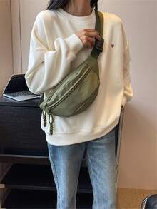 日本女士运动胸包，时尚韩版多功能休闲手机腰包，简约斜挎包 - 綠色 - 查看 3