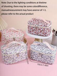 1 件可折叠花卉手提包，花卉图案拉链顶部手柄化妆包，化妆品收纳盒，化妆品收纳包，适合宿舍、女孩、妈妈、学校、旅行、度假、冬季返校