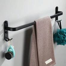 Organizador De Alumínio Multiuso Porta Toalha Suporte Toalheiro Banheiro Com Adesivo Preto 50.5x9.5 - Preto - Visão 5