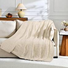 Knit Throw Blanket,Classical Checkered Blanket For Couch,Cozy Warm Knitted Throw Blanket For Bed Sofa Living Room, Decorative Stretched Throw, Lightweigh,50"X 60"Oatmeal - Cream White - View 8