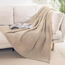 Knit Throw Blanket,Classical Checkered Blanket For Couch,Cozy Warm Knitted Throw Blanket For Bed Sofa Living Room, Decorative Stretched Throw, Lightweigh,50"X 60"Oatmeal - Oatmeal - 查看 7