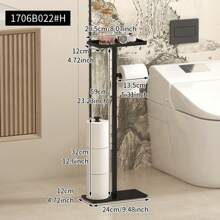 1 pièce Support de papier toilette autoportant avec étagère de rangement - Organisateur de salle de bain 2 niveaux pour rouleaux et mouchoirs, design gain de place, parfait pour les salles de bain modernes ou comme cadeau de Noël/Halloween. Accessoires de toilette, design minimaliste, construction durable
