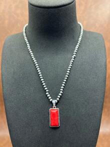 Retro Western Country Style Faux Pearl CCB Beaded Necklace Chain With Water-Drop Pendant, 3 Layers Chain Design, Matching Rectangle Earrings, Suitable For Women And Girls To Pair With Daily Outfit, Party Accessories, Jewelry, Gift For Family/Friends/Yourself