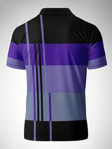 Plus Size Men's Contrast Color Patchwork Short Sleeve Casual Polo Shirt - Multicolor - View 3