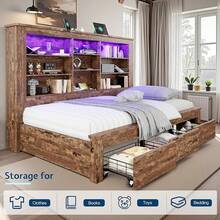 Twin Daybed With Bookcase Headboard – USB-C Charging, RGB Lights & 3 Drawers, No Box Spring Needed, Farmhouse Wood Frame For Teens & Dorms - Xem 7