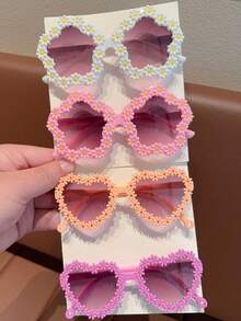 2/3/4/6 Pairs Girls Cute Floral, Heart, Bear Ear, Bow Tie, Fashion Eyeglasses Eyewear, Valentine's Day Gift, Display Card Only (No Shipping) - Multicolor - View 11