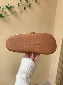 XIXITIAO 1双女士秋冬简约抽绳金属扣复古休闲一脚蹬乐福鞋，毛绒鞋头，浅棕色 - 棕色 - 查看 10