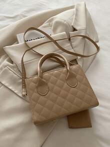 輕薄商務休閒拼花雙手提方形袋，附小袋適合十幾歲女生、女性大學生、初入職場的白領 workers。適用於辦公室、學院、工作、商務、通勤、戶外、旅行和郊遊。