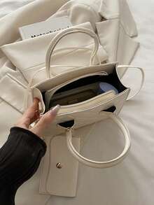 Lightweight,Business Casual Double Handle Square Bag For Teen Girls Women College Students,Rookies & White-Collar Workers Perfect For Office,College,Work ,Business,Commute,Outdoors, Travel, Outings - White - View 7