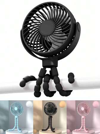 Ventilador deformable con forma de pulpo, ventilador portátil con pinza recargable de 720° ajustable con luces LED, ventilador de escritorio pequeño y potente de 3 velocidades silencioso, ventilador personal recargable por USB para escritorio, hogar, oficina, cochecito, camping, regalo para mujeres