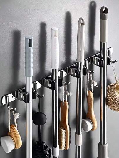 Suporte Vassoura Inox Porta Vassoureiro Parede 7 Acessórios