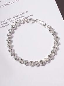 1pc European Style Crystal Zirconia Heart Bracelet, Rhinestone Paved Bangle Bracelet, Fashionable Jewelry