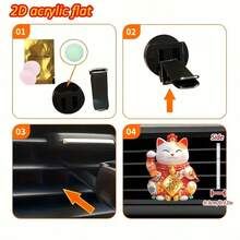 [2D Flat] Classic Maneki-Neko (Fortune Cat) Pattern Car Air Vent Clip On Aromatherapy Diffuser, Luxury Cartoon Decor Gift, Fashionable Car Interior Accessory, Clip-On Air Freshener - Acrylic Fragrance Diffuser - one-size - View 3