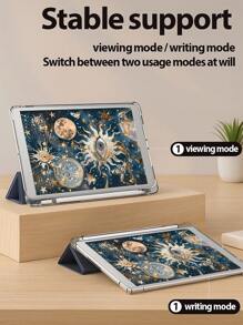 Beautiful Moon Planet Butterfly Pattern Transparent Silicone Shock-Absorbing Stand With Pen Slot, Suitable For Galaxy Tab A8 10.5, S6 Lite 10.4, S7/S8/S9Inch. It Supports Sleep Awakening As A Holiday Gift