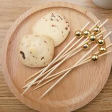 100 Pcs Gold Pearl Decorated Cocktail Sticks, 4.7 Inches, Fancy Carved Wooden Picks, Suitable For Decorating Cocktails, Fruits And Desserts, Reusable, Toothpicks For Party Drinks And Snacks (Gold)