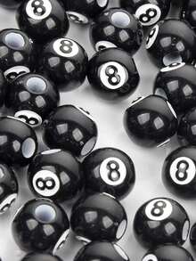 30pcs Acrylic Big Hole Billiards Black 8 Word Ball Beads For Jewelry Making DIY Bracelet Accessories - Black - View 2
