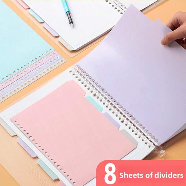 8pcs Loose Leaf Divider Pages, Plastic File Folder Divider Tabs Index Paper,For School Supplies,Back To School