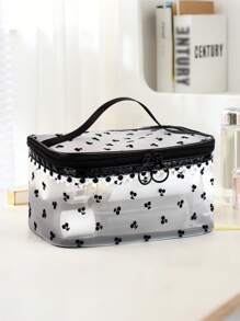 1pc Cherry Print Lace Cosmetic Bag, Minimalist & Elegant Large Capacity Portable Makeup Organizer, Practical Women Travel & Home Essentialtravel Essentials For Vacation Summer Holiday Back To School School Stuff Bag For School Travel Bag For Women Makeup Bag For Travel