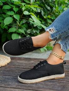 Women's Casual Canvas Sneakers, Flat Sole Lightweight Breathable Fashion Commuting Leisure Sports Shoes - Black - View 6