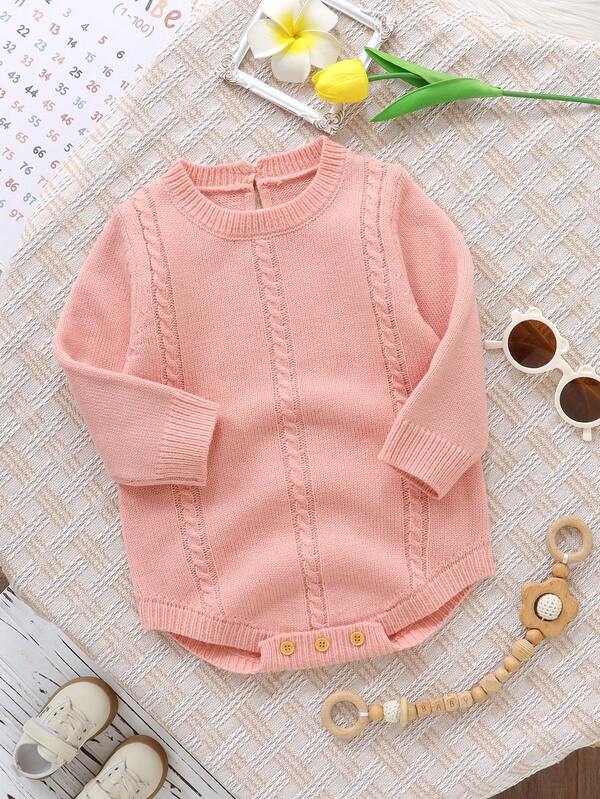 1 peça body rosa para bebê menina, macacão casual minimalista de manga comprida para bebê