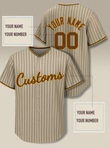 Custom Baseball Jersey For Men, Brown Polyester 100% Knit Fabric, Breathable & Fade Resistant, Regular Fit With Button Closure, All-Over Print, For Sports, Training, Casual Wear - Spring/Summer/Fall - Brown - View 2