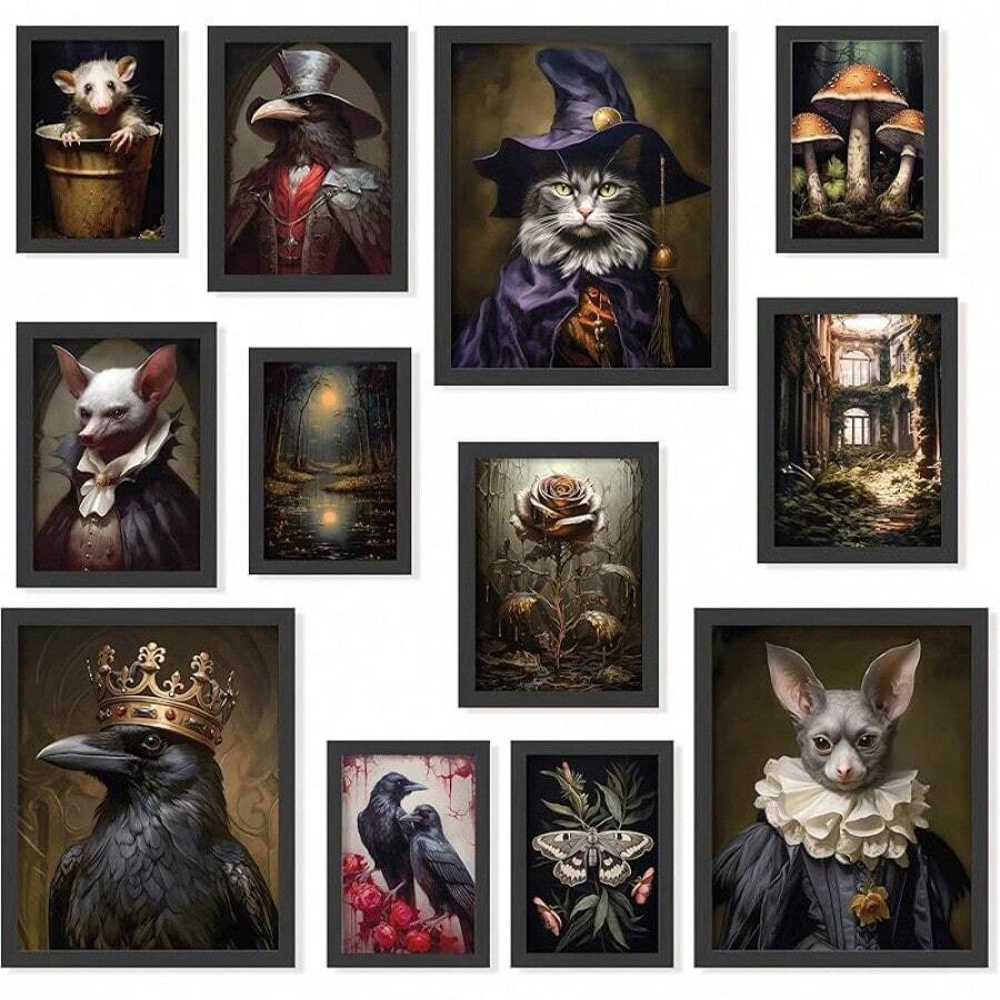 Dark Academia Wall Art Prints - Gothic Bedroom Decor, Vintage Goth Posters For Room Aesthetic, Halloween Witchy Prints Moody Goth Room Decor Emo Home Decorations (Unframed)Halloween - 皇家奇想 - 查看 1
