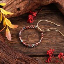 1 Pezzo Bracciale retrò bohémien da donna con pietra imperiale rossa e viola, acquamarina a doppio strato, lavorato a mano in modo semplice, un regalo quotidiano perfetto