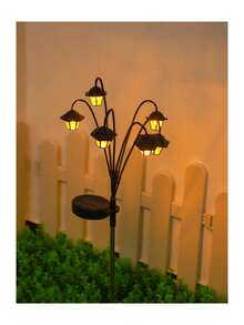 Retro Style Solar Street Light, Polished Metal Surface, Plastic Material, Solar Powered, With Switch Control, Suitable For Outdoor Decoration In Gardens And Terraces, No Battery Required, Garden Lighting - Multicolor - View 1