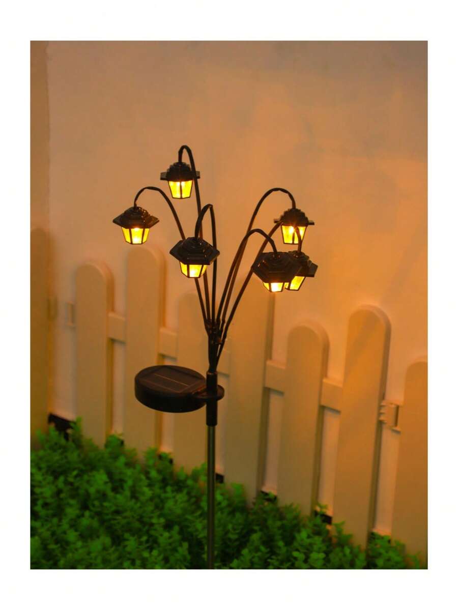 Retro Style Solar Street Light, Polished Metal Surface, Plastic Material, Solar Powered, With Switch Control, Suitable For Outdoor Decoration In Gardens And Terraces, No Battery Required, Garden Lighting - Multicolor - View 1