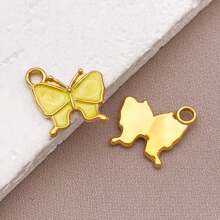 2pcs Fashion Enamel Stainless Steel Butterfly Charm High Quality Gold-Plated Love Butterfly Spacer Beads Pendant For DIY Bracelet Necklace Jewelry Making Craft Accessories