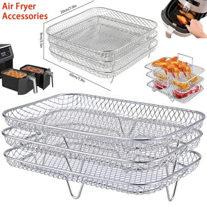 3-Layers Air Fryer Rack Stackable Grilling Rack Stainless Steel Airfryer Oven Grill Steamer Cooker Kitchen Gadgets Cooking Tools