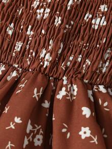 Baby Girl Embracing Bubble Sleeves Flower Printed Skirts Ha Yi - màu nâu - Xem 8