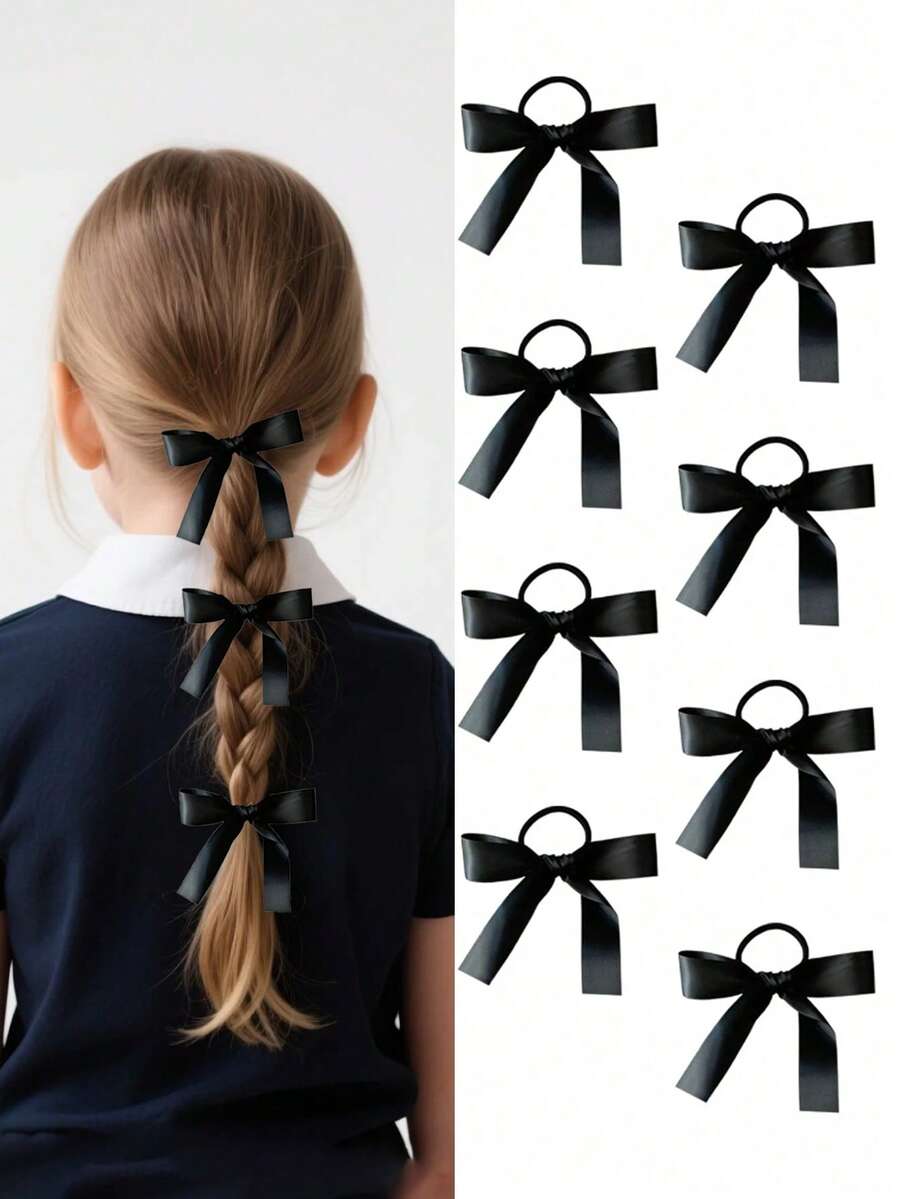 8件套多功能发饰套装-黑色丝带蝴蝶结头带简约时尚头带韩式马尾夹适合女生日常佩戴