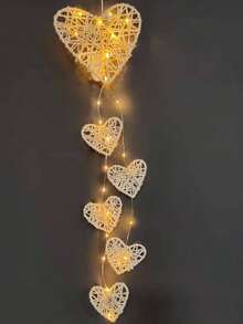 1pc Handmade Rattan Heart Shaped Wind Chimes, Decoration Light, Birthday Gift - White - View 11