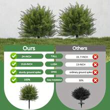 24 Inch Artificial Cedar Ball Tree With Ground Spikes, UV Resistant Fake Shrubs, Set Of 2 Artificial Cypress Fake Plants Artificial Shrubs For Indoor And Outdoor Front Porch Garden Decorations, Christmas Decorations