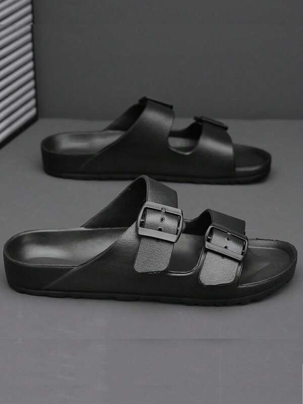 Men's Simple Buckle Flat Slip-On Slides, Suitable For Teen Summer Casual, Outdoor Athletic, Vacation Travel, Graduation Gift, Birthday Dress Accessory