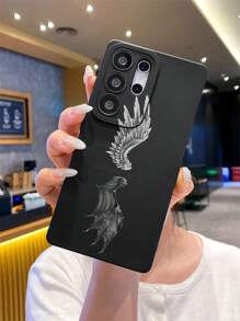 Nuevo estuche de teléfono suave de TPU negro a prueba de golpes, rasguños y huellas dactilares con textura de alas de ángel y diablo, que protege la lente de la cámara, compatible con Apple, Samsung, Xiaomi Redmi, OPPO, VIVO