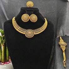 5pcs Middle Eastern Bridal Jewelry Set Necklace Earrings Ring Bracelet Accessory