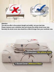 3pcs/Set Floral Pattern Duvet Cover Set(1 Duvet Cover & 2 Pillowcase)Soft And Skin-Friendly Duvet Cover Bedding Set For Home, All Season Bed Sheets Set
