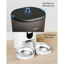 Automatic Cat Feeders For 2Cats 6L 25cup Automatic Cat Food Dispenser With 2 Stainless Pet Bowls 10s Meal Call Timer Setting 20 Portions 4Meals Per Day Timed Pet Feeder For Cats Dog Indoor Dry Food - 如圖 - 查看 5