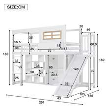 Sairedel Bunk Bed, Children's Bed, With Gate, With Children's Slide And Wardrobe, Ample Storage Space, With Four-Step Ladder, Pine+MDF+Plywood, White, 90x200cm