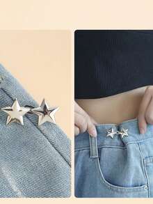 2/4/6 套可调节腰带扣无需缝制可拆卸牛仔裤腰部拉伸大变化小金属延长扣，可爱星形腰部紧缩扣裤子别针适用于牛仔裤、裙子、裤子、领口纽扣胸针适用于女性和男性，金属、时尚和可拆卸裤子夹，女孩、学生和妈妈的包配件