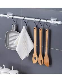 6 件套窗帘杆挂钩支架，多功能支架毛巾杆固定夹，无需钻孔粘合安装，适用于酒店和家庭使用，易于安装的窗帘挂钩夹