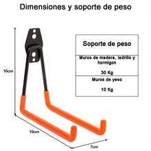Vmingo 2 Piezas Gancho Soporte Horizontal Bicileta Arnes Acero Goma Antideslizante Pared Colgar Almacenar Garage Organizacion Habitación Taller - Tipo L - Ver 6