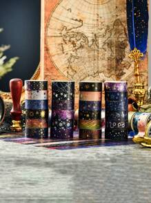 12/6rolls/Box Galactic Splendor Star Washi Tape, Scrapbook Supplies Tape Dispenser Washi Tape, Starry Sky Bronzing Washi Tape Set With Dream Planet Design(0.59*78.74in) School Supplies, Back To School