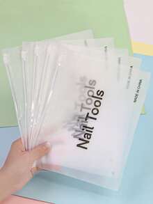 5件装便携式塑料拉链袋美甲工具美甲配件化妆包空透明收纳包 - 無色 - 查看 5