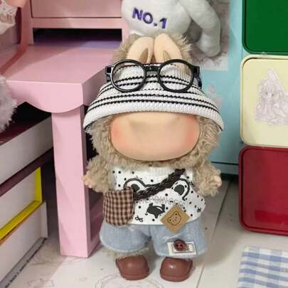 Muñeca de tela de 17cm Conjunto de disfraces de la 1ra y 2da generación de Labulabu de peluche esmaltado sentado, solo ropa